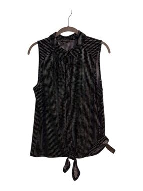 Adrianna Papell Black Sleeveless Button Front Tie-Hem Blouse